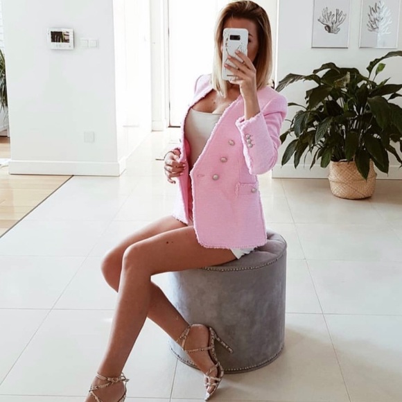 BLOGGERS FAV ZARA PINK TWEED JACKET WITH BUTTONS - Picture 8 of 8